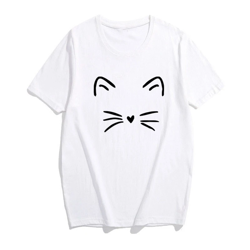 Женская футболка с рисунком LUSLOSPlus белая и серая рубашка котенком Meow очень мягкая