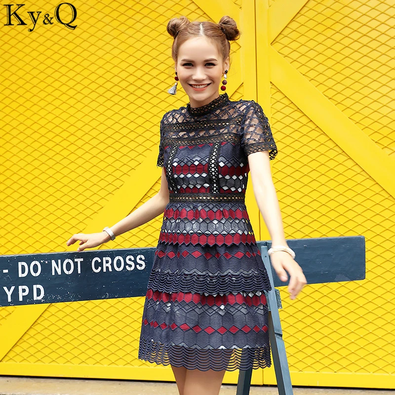 2017 Ky & Q открытое Черное Кружевное облегающее платье карандаш женские сексуальные