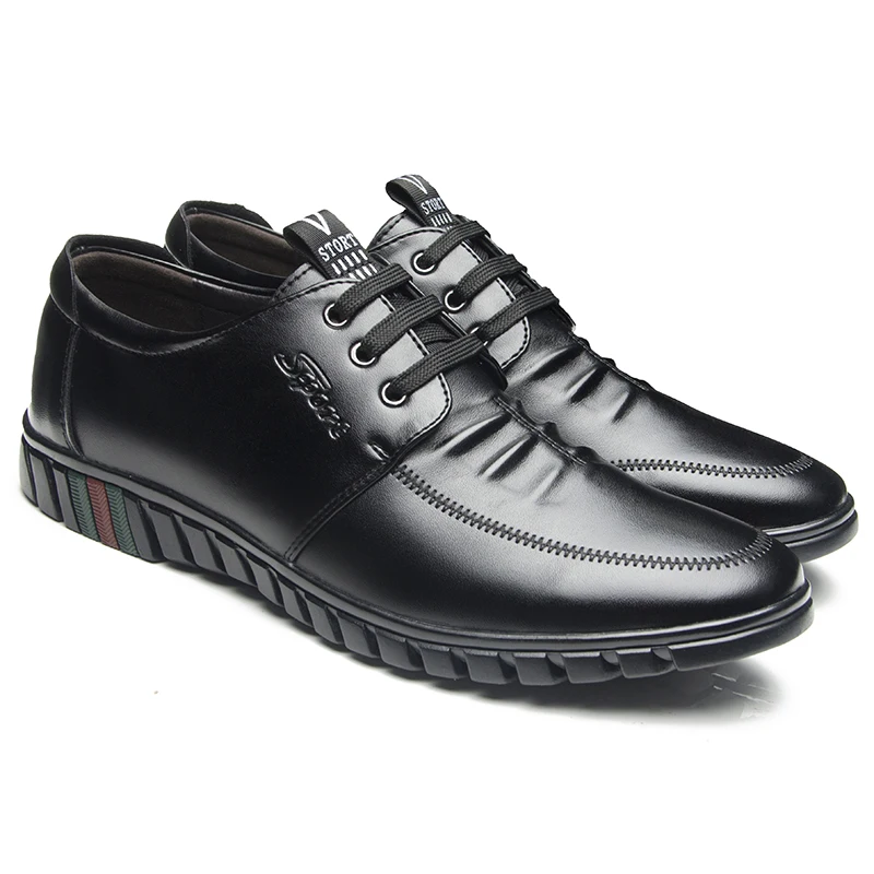 SHENGKUANG Leather Men Shoes Slip-On Casual Black Simple Style Formal Shoe | Обувь