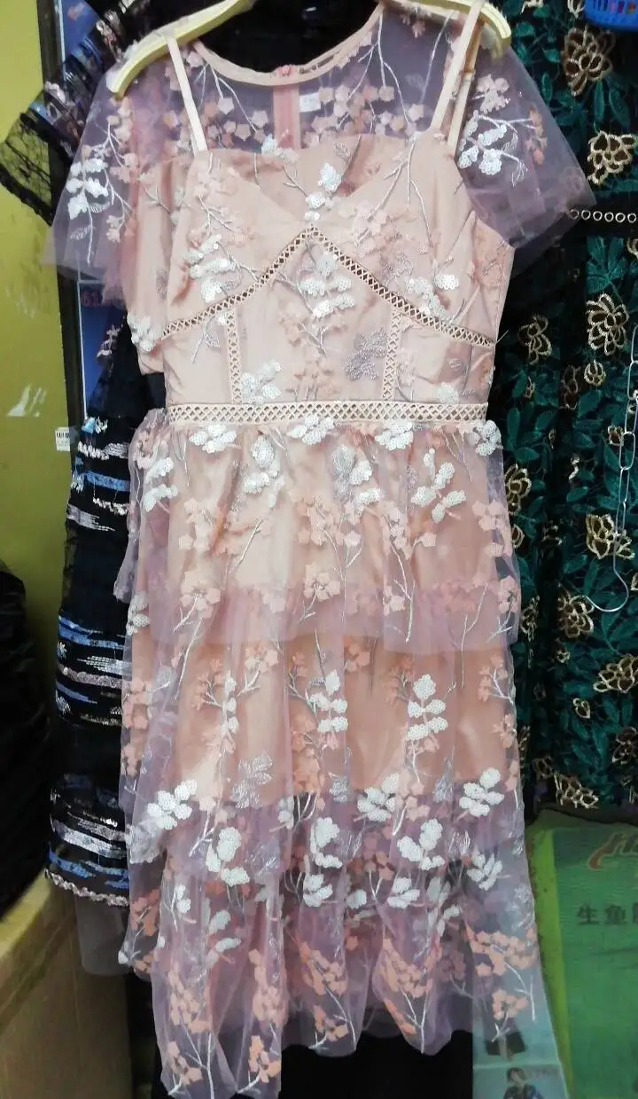 Женское Сетчатое платье с вышивкой SHTONGHUA розовое облегающее на бретельках