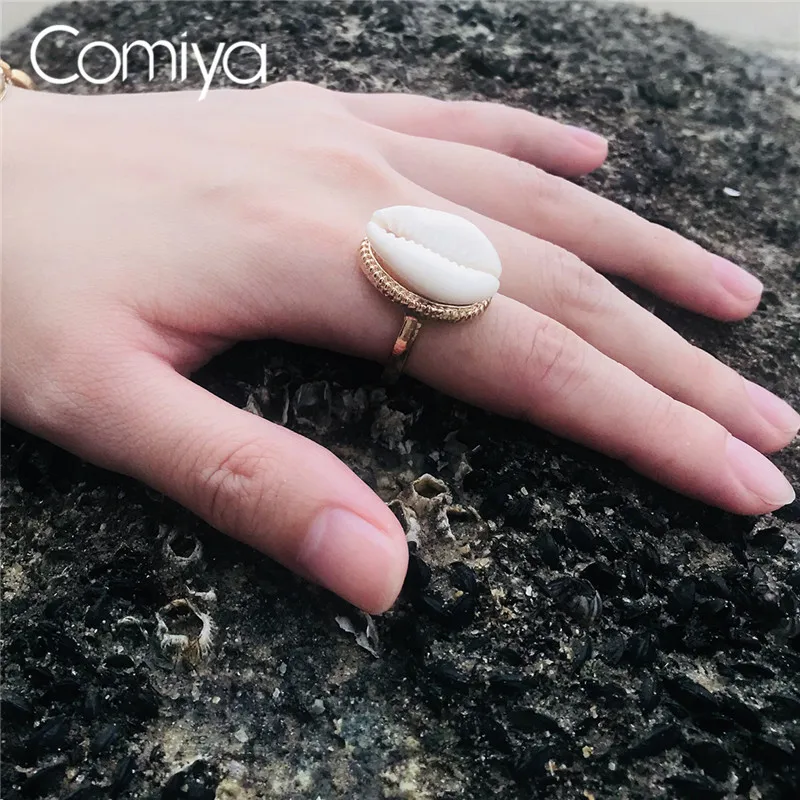 Comiya кольца Ракушки Морская раковина мозаика Этнические украшения цинковый сплав золотой цвет Anillos Винтаж большое кольцо для женщин AliExpress