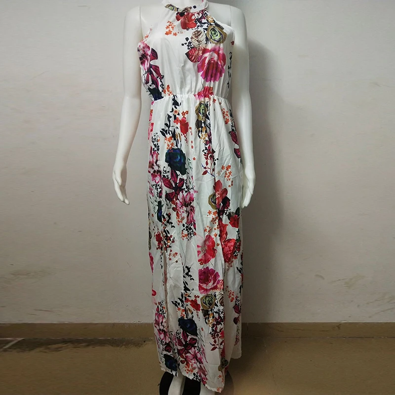 Женское длинное платье без рукавов повседневное свободное с цветочным принтом и