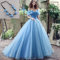 cinderella wedding dress blue bridal gown off the shoulder cap sleeves princess vestido de novia bridal wedding gown