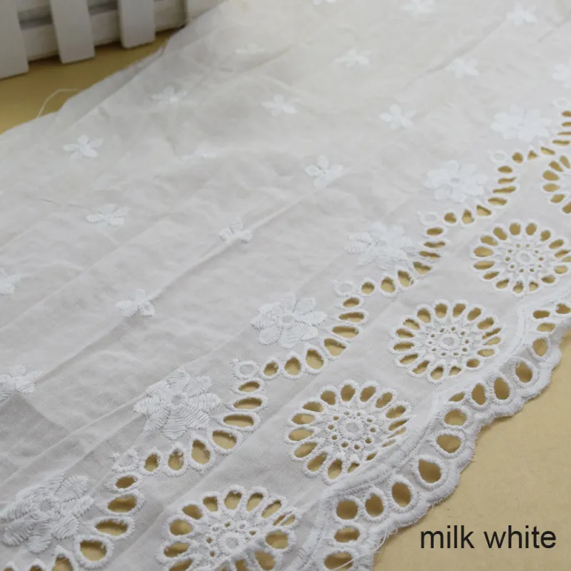 Milk white 27 см супер широкое Белое кружево хлопок embroid кружево швейная лента ткань гипюр diy отделка основы Вязание DIY аксессуары для одежды#3661 - Цвет: Milk white