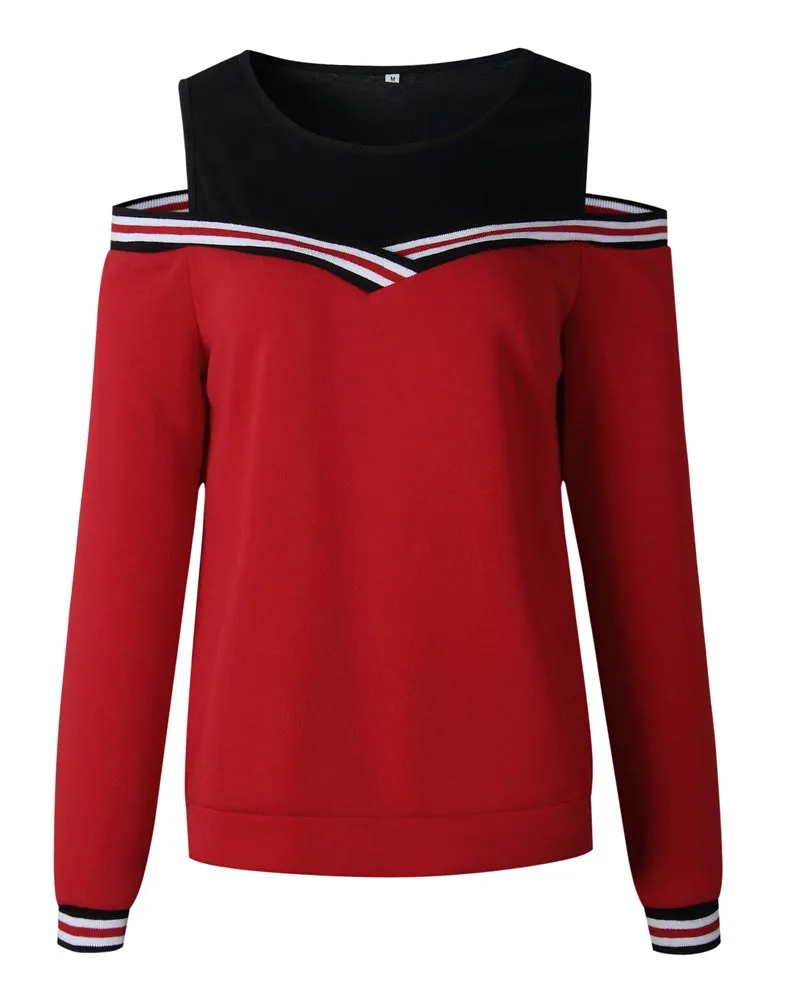Hitmebox 2019 New Autumn Winter Women Fashion Sexy Off Cold Shoulder Pullover Tops Laides Color Block Hooded Sweatshirts 3colors | Женская