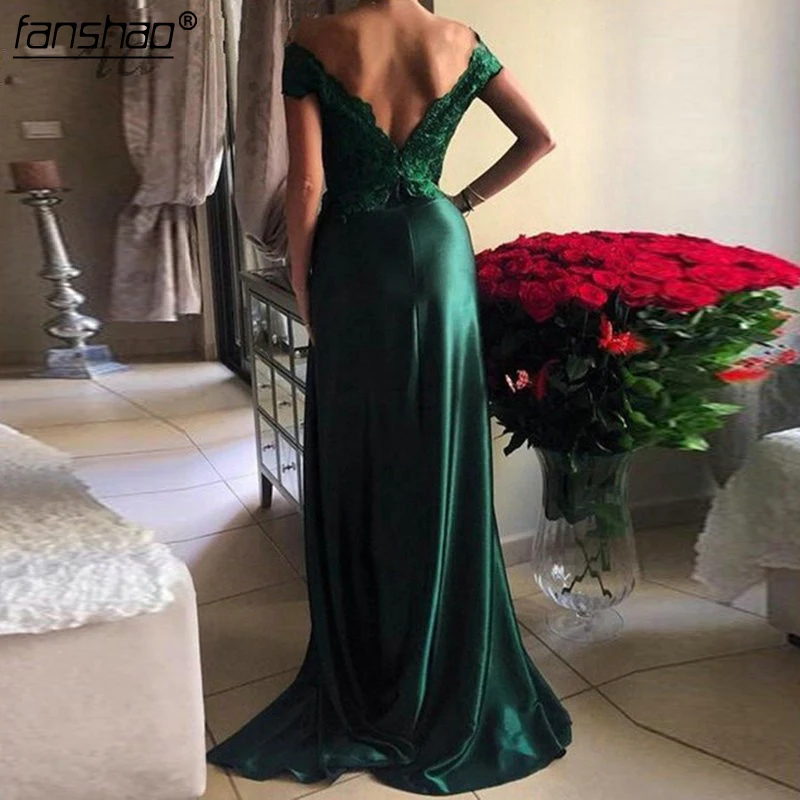 

Custom Made Dark Green Prom Dress Sexy Off The Shoulder Evening Dress Side Slit Party Dress-in Prom Dresses from Weddings &