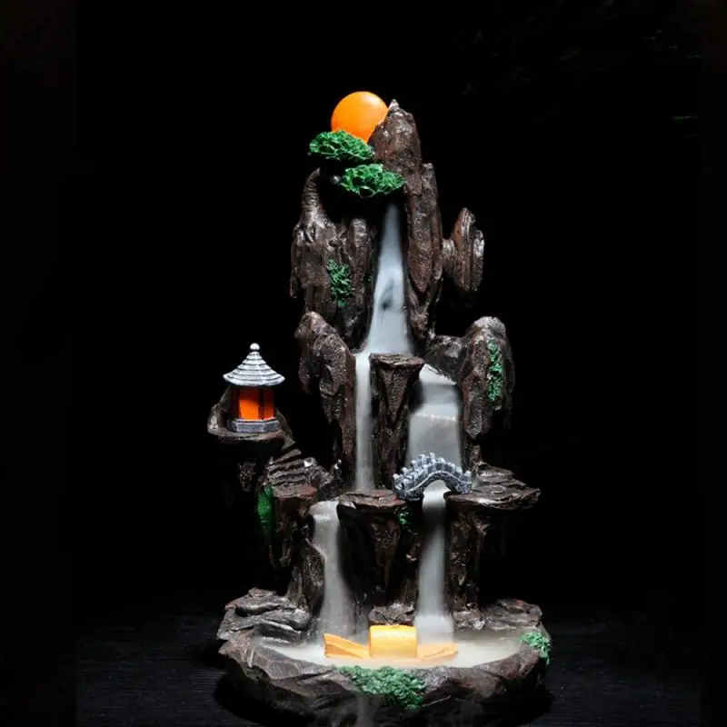 

Mountain Shape Backflow Incense Smoke Waterfall Burner Cone Sticks Holder Home Decoration Resin Aromatherapy Environment