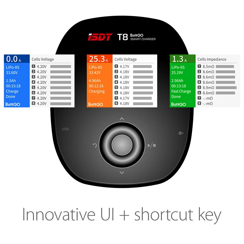 ISDT T8 BattGo Умное балансное зарядное устройство для батарей 1000W 30A Английская версия для 1-8S Lipo Дрон / Вертолет / Запчасти для RC Игрушек включен