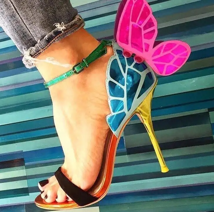 Qianruiti Butterfly Wings Sandal Bridal Shoes s Ankle Wrap High Heels Women Peep Toe patchwork Pumps Wedding | Обувь