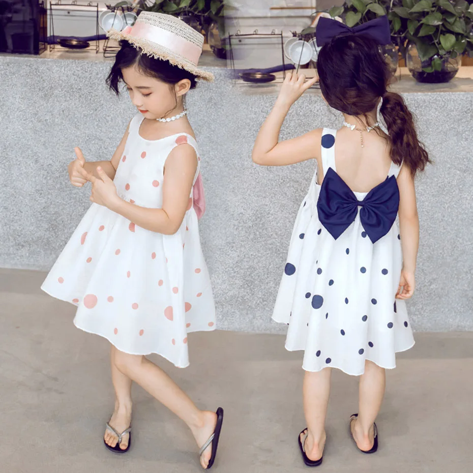Summer Dresses For Girls Dot Kids Party Dress Big Bow Cute Teen Clothing 6 8 10 12 13 14 Year | Детская одежда и обувь