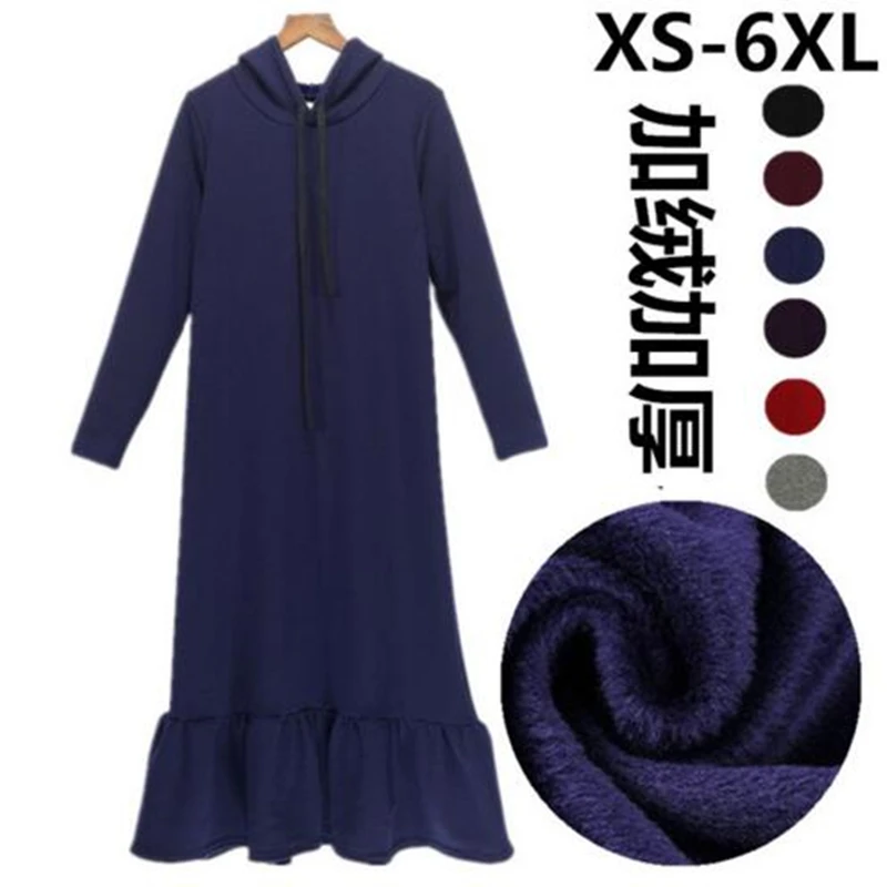 

Spring Autumn Women Full Dress Warm Fleece Hoodies Long Sleeve Fishtail Female Dresses Black/Khaki Vestidos