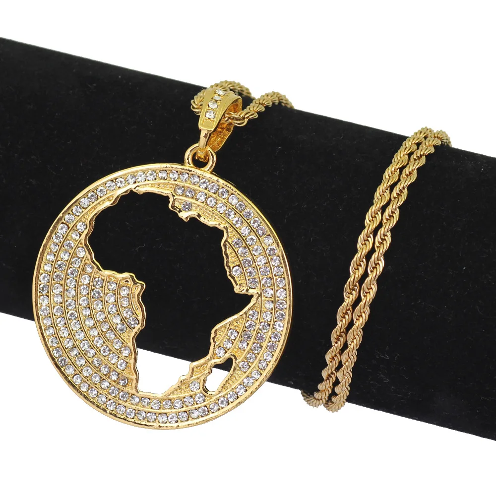 2018 ювелирные изделия в стиле хип хоп Кристальные полые африканские карты круглая