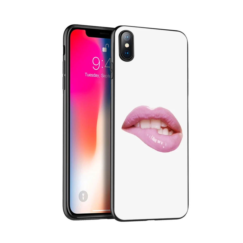 Черный ТПУ чехол для iphone 5 5s SE 2020 6 6s 7 8 plus x 10 XR XS 11 pro MAX сексуальный макияж губ