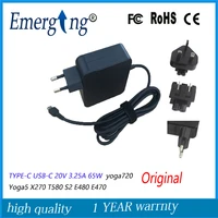 20v 3 25a 65w original ac type c usb c adapter power supply for lenovo yoga910 13ikb yoga720 yoga5 x270 t580 s2 e480 e470