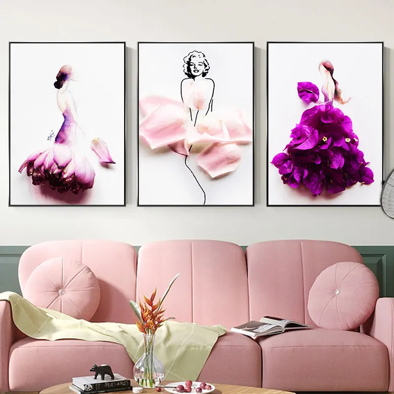 Unframed Nordic Canvas Painting Wall Art Watercolor Princess Modern Ballet Girl for Girls Kids Room wall picture poster | Дом и сад
