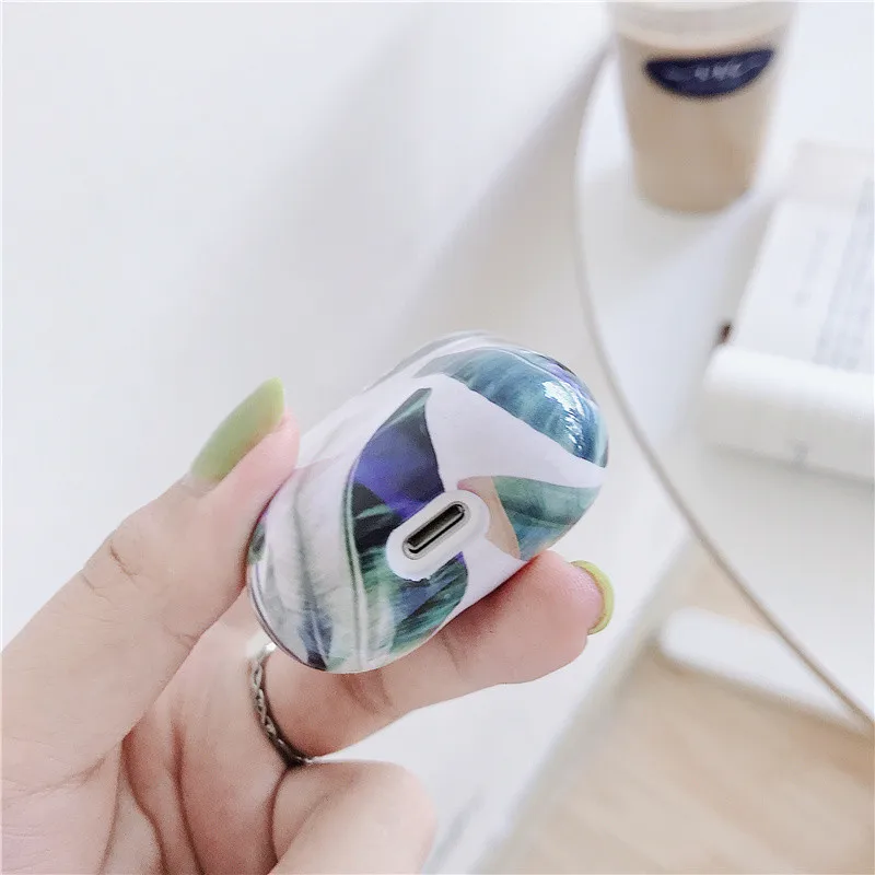 Чехол для airpods с растительным цветком в виде банановых листьев, bluetooth, набор беспроводных наушников для airpods 2, модный жесткий корпус, глянцевая защитная коробка