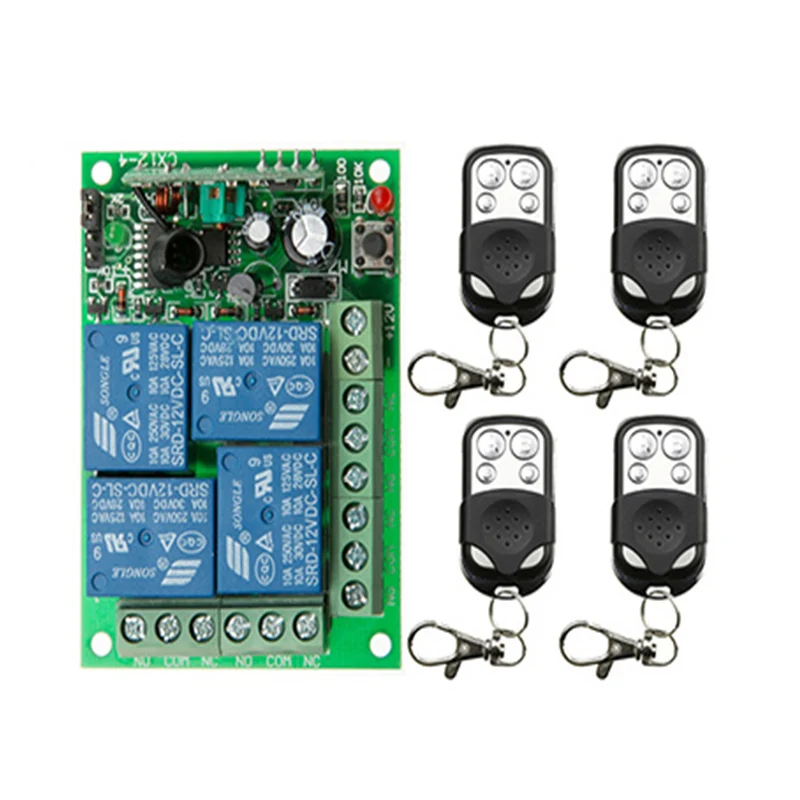 DC 12 V 24 V 4CH 10A Радиоуправление Лер RF беспроводной кнопочный пульт дистанционного управления Переключатель 315 МГц, 433 МГц передатчик+ приемное устройство для открытия двери гаража