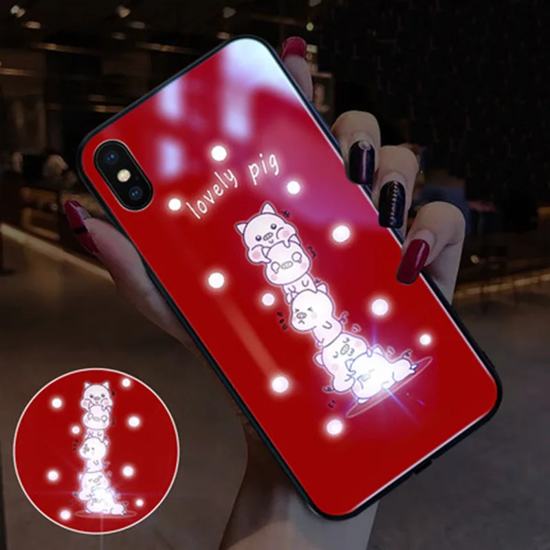 7 EKIND animal series чехол из закаленного стекла для телефона для iPhone X XS XSMAX светодиодный логотип мигающий стеклянный чехол для iPhone защитный чехол для телефона - Цвет: 7