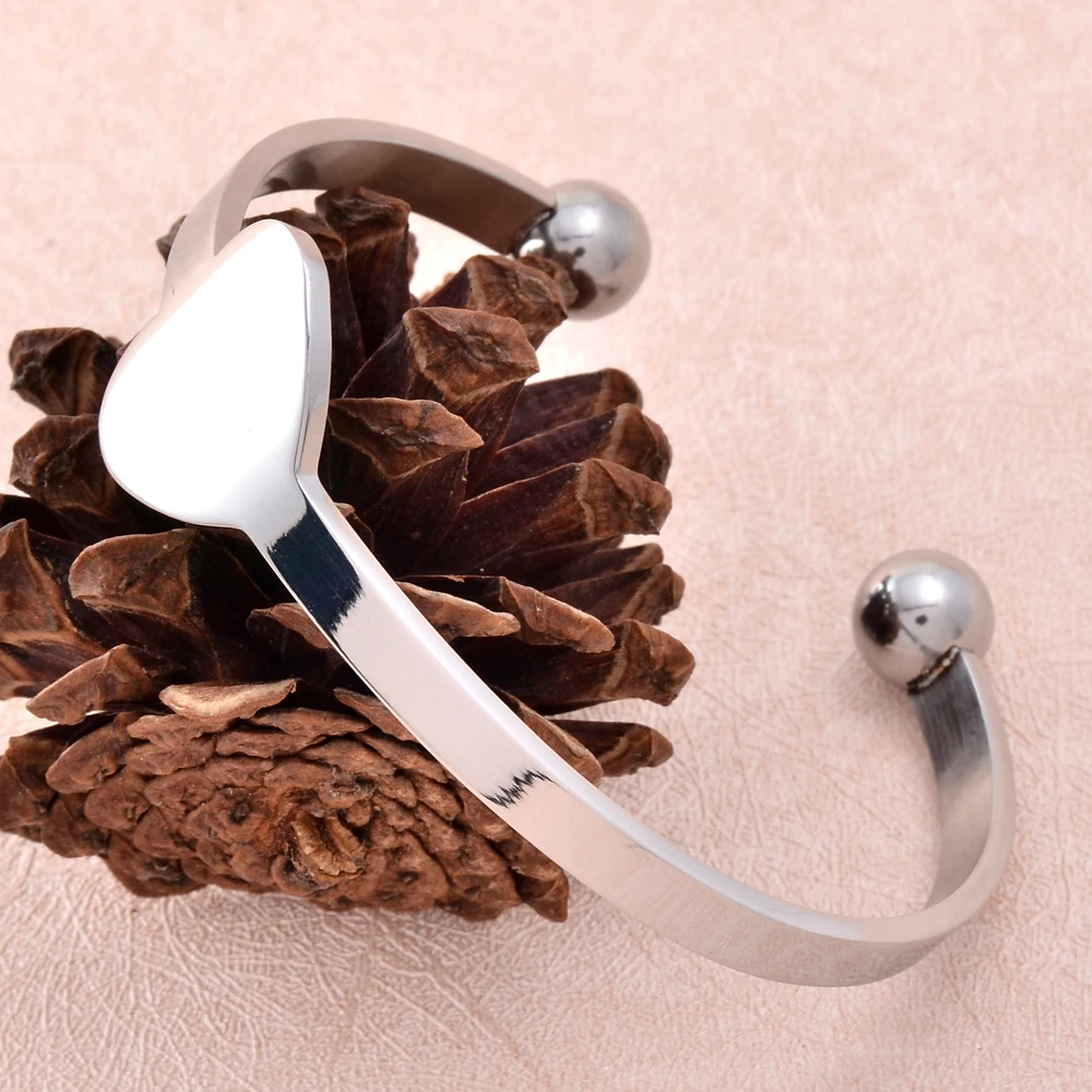 

IJB5083 Wholesale Or Retail 316L Stainless Steel Heart Cremation Urn Bangle For Women - Two Ball Locket Can put the Ashes