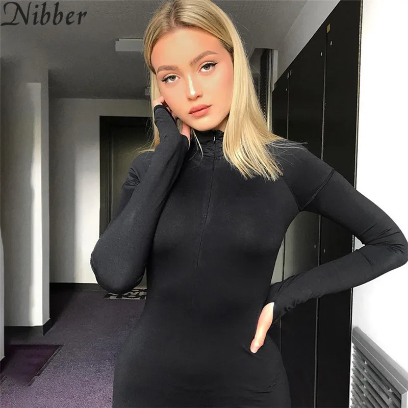 Nibber Новое женское осеннее Неоновый цвет платье мини с длинным рукавом с воротником на молнии однотонное облегающее фигуру платье мини повседневная платье