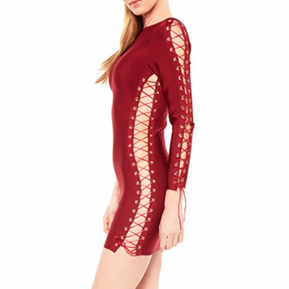 2017 новые осенние Бандажное платье Для женщин знаменитости партия красный с