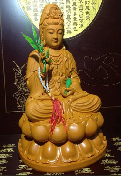 Семейная буддистская ручная работа Гуаньинь сидящая на статуе Будды лотоса|yin| |