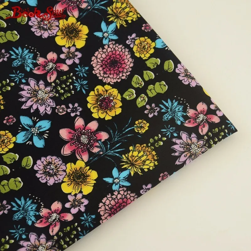 Тканевый поплин Booksew из 100% хлопка цветочный дизайн черный толстый материал для