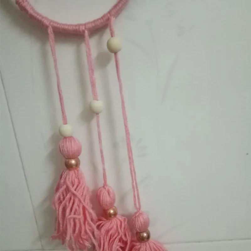 A Dark Pink Скандинавском стиле деревянные бусины Кольцо шерсть с кисточкой с узорами палатка настенный подвесной кулон Детская комната украшения игрушки подарки реквизит для фотосессии - Цвет: A Dark Pink