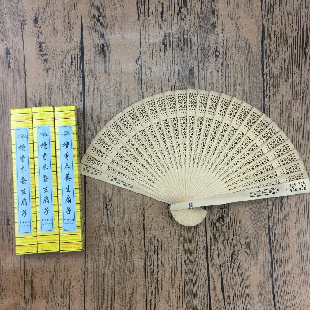 100pcs Personalized Wedding Favor Gift Sandalwood Cutout Fans Wood Color Hand Folding Fan lin2995 | Дом и сад