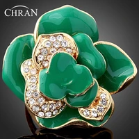 chran gold color enamel flower engagement rings for women charm ladies accessories sparkling crystal wedding rings jewelry