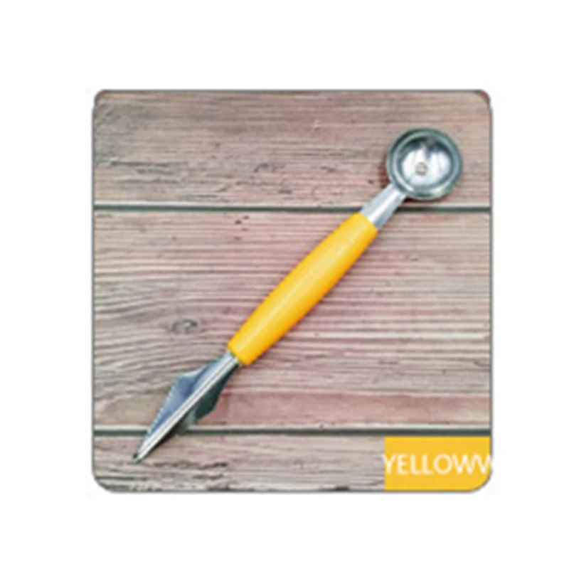 Yellow 1 шт. многофункциональные Серебристые ножи из нержавеющей стали для резьбы по фруктам Арбузные шарики из дыни ложка для мороженого кухонные инструменты - Цвет: Yellow