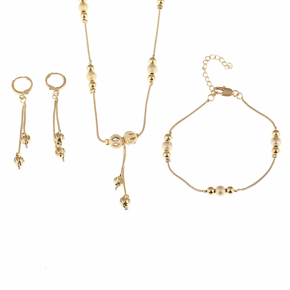 

Gold Color Ball Earrings Jewelry Set For Women Girls Female Jewelry Bead Round American European Set