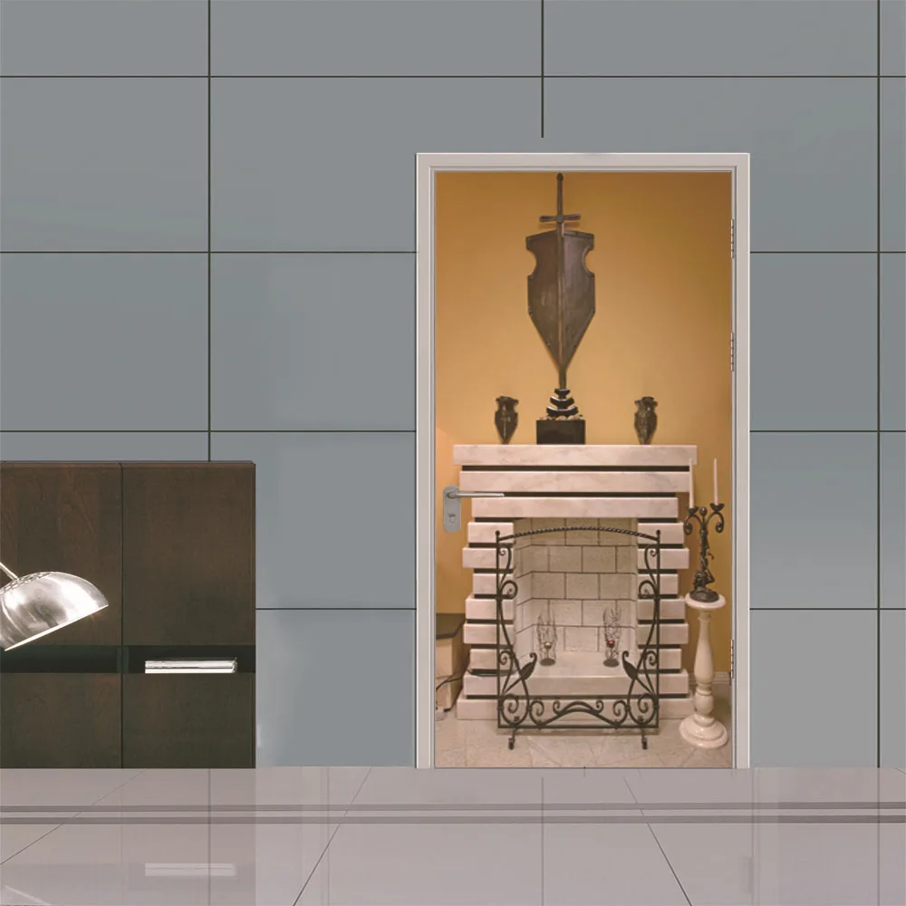 Наклейка на стену и дверь самоклеящаяся с рисунком камина|3d pattern|3d fireplace3d 3d |
