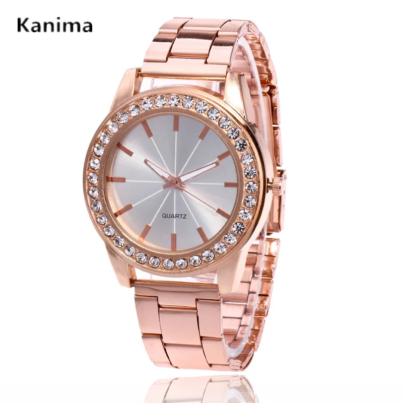 Новинка 2017 модные женские золотые часы дамские из нержавеющей стали со стразами