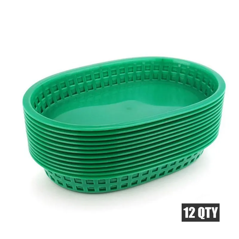 12PCS Green 6 шт., Сервировочные блюда, пластиковый поднос для фаст-фуда, большое блюдо для барбекю, Deli, набор корзин, сэндвич, бургер, тарелка, поднос для хлеба - Цвет: 12PCS Green