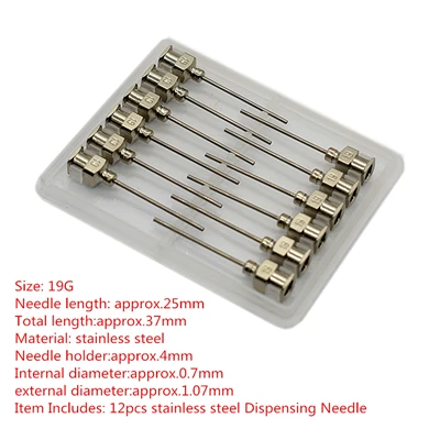 12pcs 19G Needle Дозирующие иглы тупые концы 19 г 21 г клей жидкостной шприц иглы из нержавеющей стали 12 шт. Набор для промышленный дозатор - Цвет: 12pcs 19G Needle