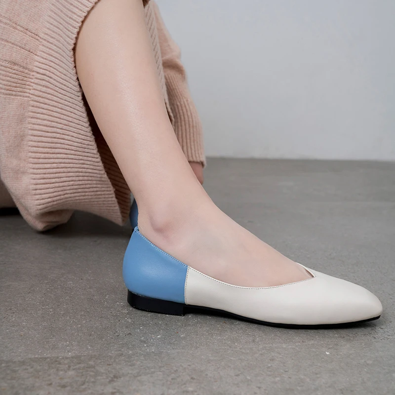 

WETKISS Genuine Leather Flats Women Square Toe Footwear Stitching Shoes Female Fashion Casual Shallow Shoes Woman 2019 Summer