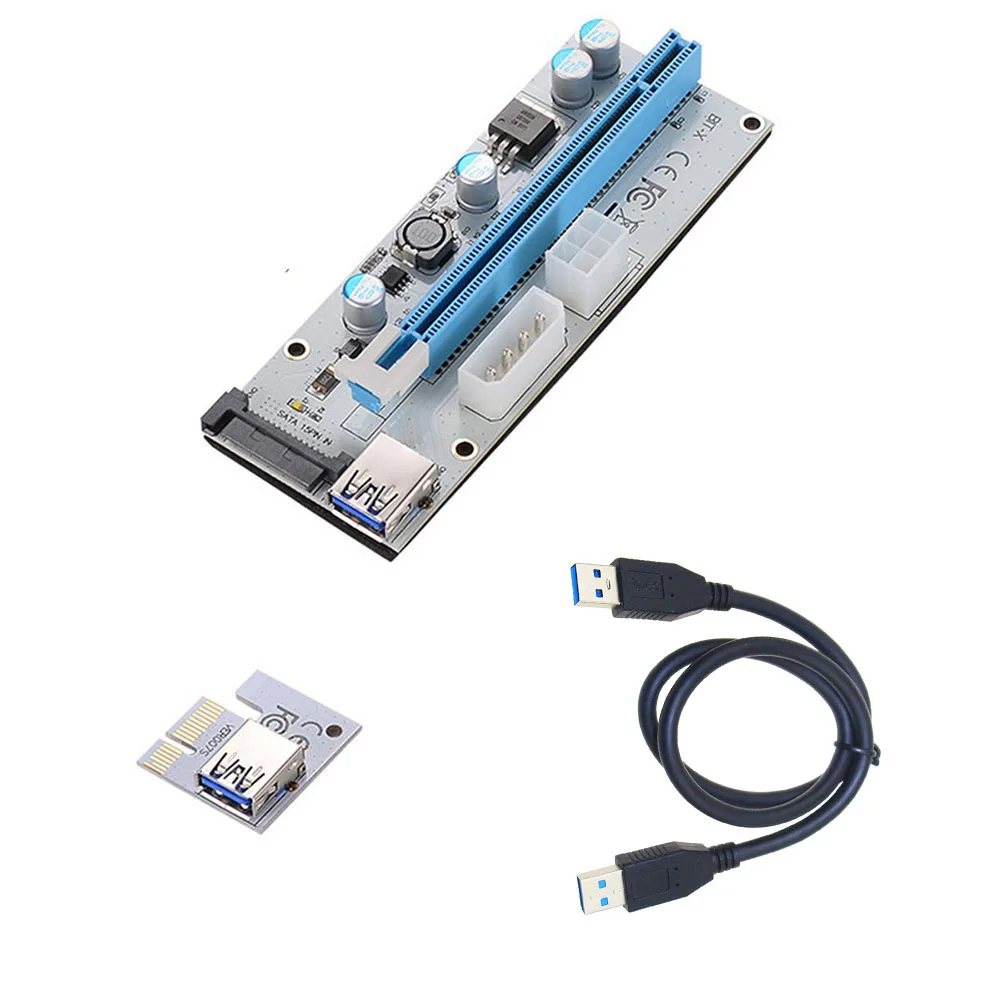 10 шт. VER008S 3 в 1 Molex 4 контактный SATA 6PIN PCIE PCI E Express Riser Card 1x к 16x USB 0 кабель для майнинга BTC
