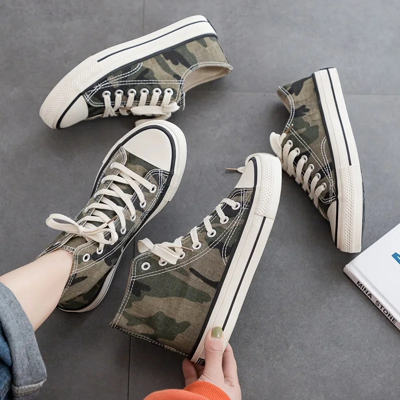Вулканизированная обувь женская модная камуфляжная в Корейском стиле