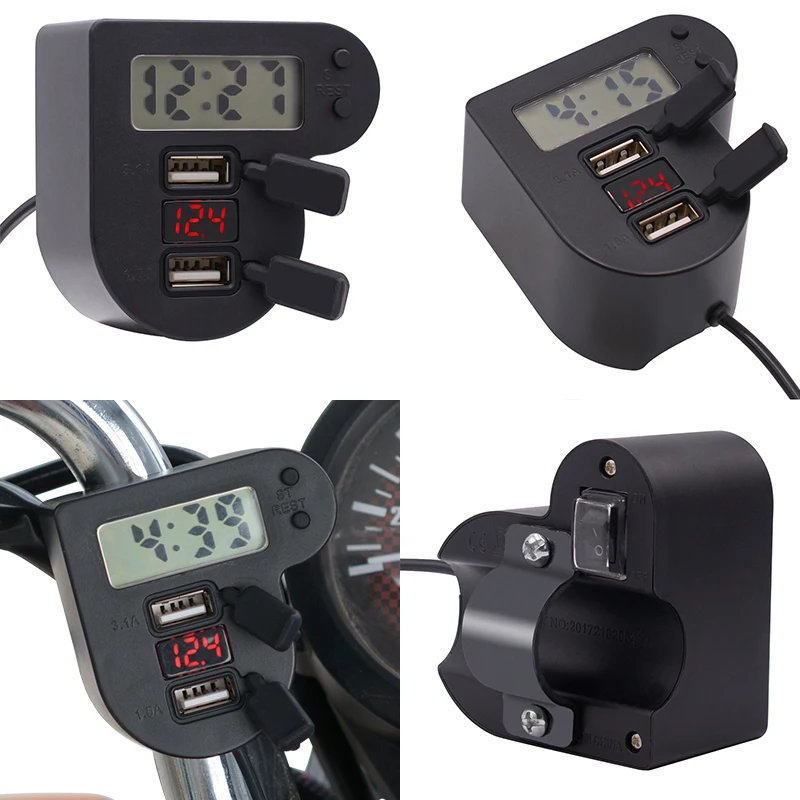 Универсальное USB мотоциклетное водонепроницаемое зарядное устройство мотоцикл адаптер Электрический велосипед Цифровой Вольтметр Манометр руль автомобиль-Стайлинг