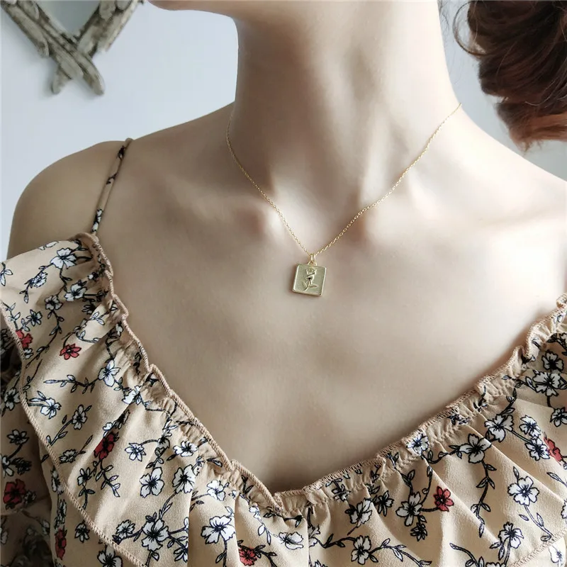 INZATT подлинное 925 пробы Серебряное квадратное ожерелье с подвеской в виде цветка розы милые ювелирные изделия для женщин романтические вечерние ювелирные изделия
