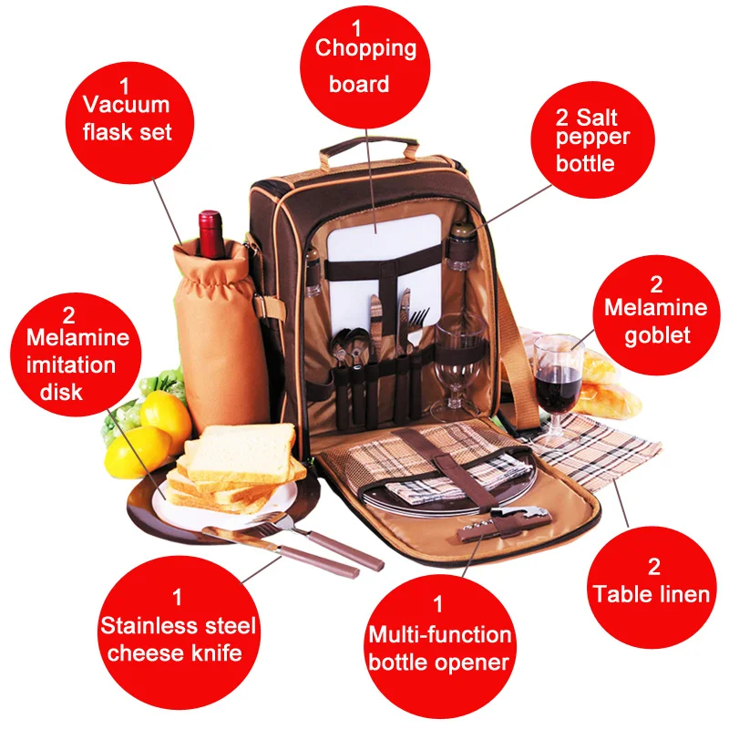 outdoor portable camping picnic bag with cutlery refrigerator bag cubiertos picnic set for 2 travel backpack cooler ice bags free global shipping