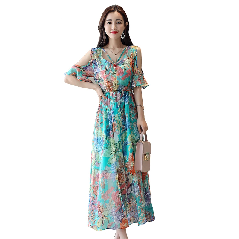 Плюс Размеры Для женщин летнее платье Boho Стиль Цветочный принт шифоновое пляжное