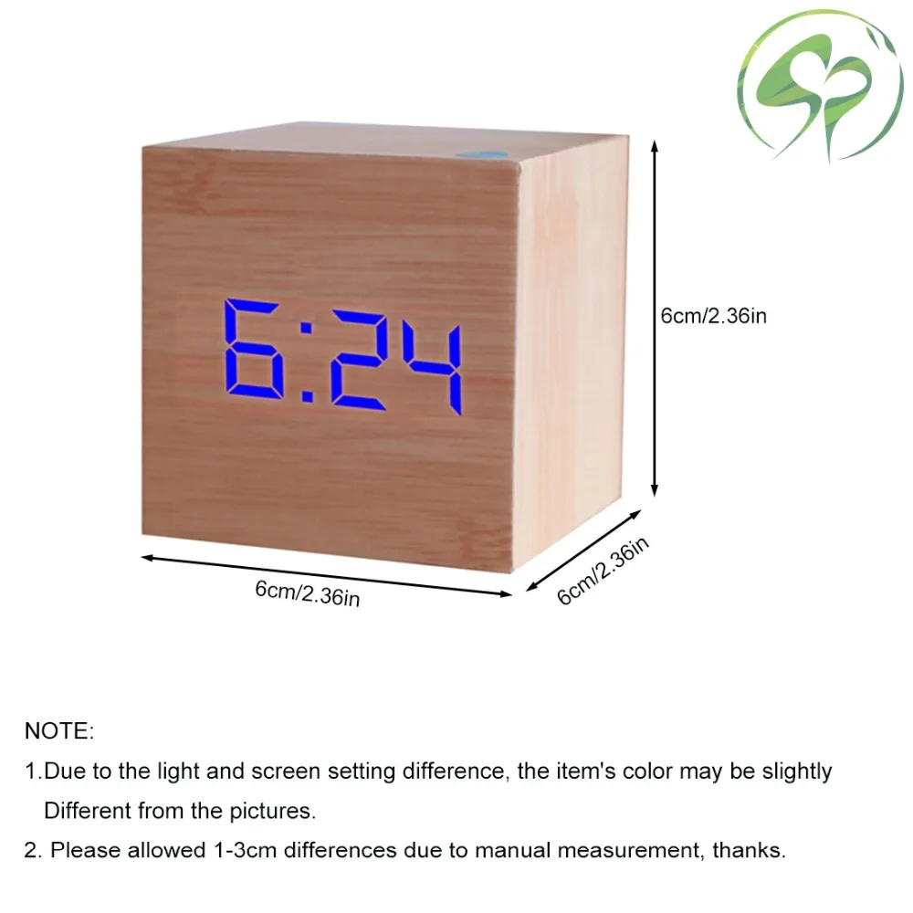 Square Wooden Digital LED Alarm Clock USB/Battery Powered Thermometer with Sound Control Home Decor | Дом и сад