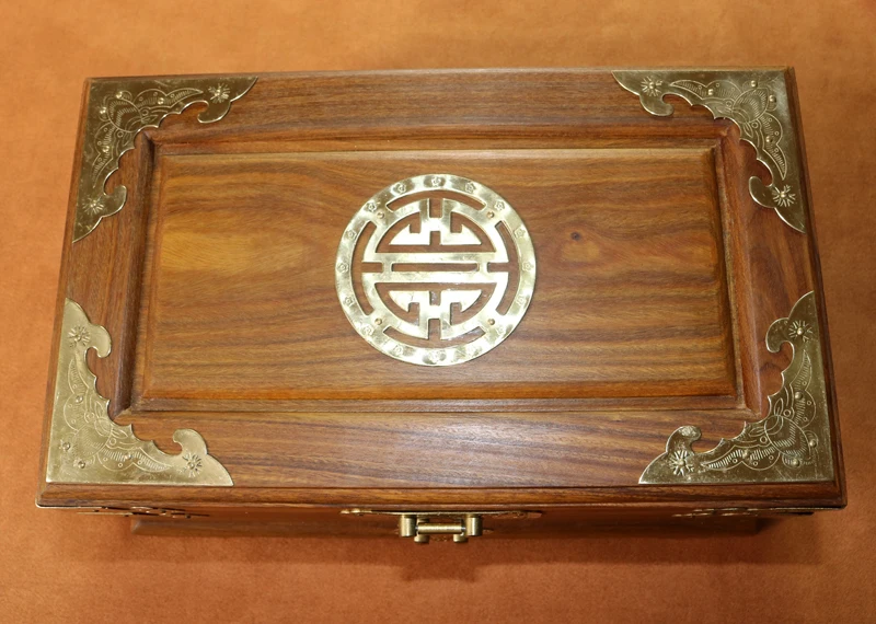 

Vintage Brazil Verawood rosewood storage box jewelry box for necklace bracelets with cosmetic mirror chest with lockable