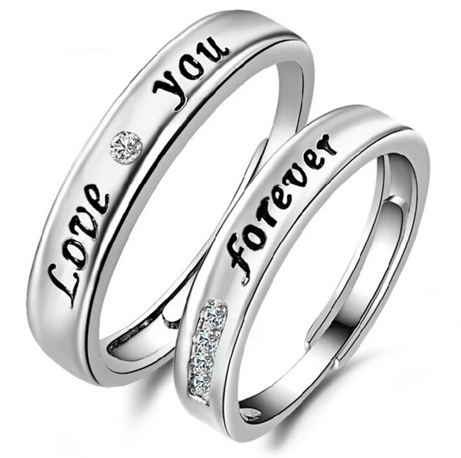 Anenjery, обручальные кольца, 925 пробы, серебряные, с буквой Forever Love, Кристалл CZ, кольца для влюбленных, для мужчин и женщин, кольца для открытия, Anel S-R19