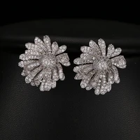 beautiful big flower women stud earrings sparking cubic zirconia pave white gold color earring brincos for party gifts e 005