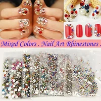 high quality glass stones 3ss to 30ss mixen color flatback nail art glue on non hotfix rhinestones