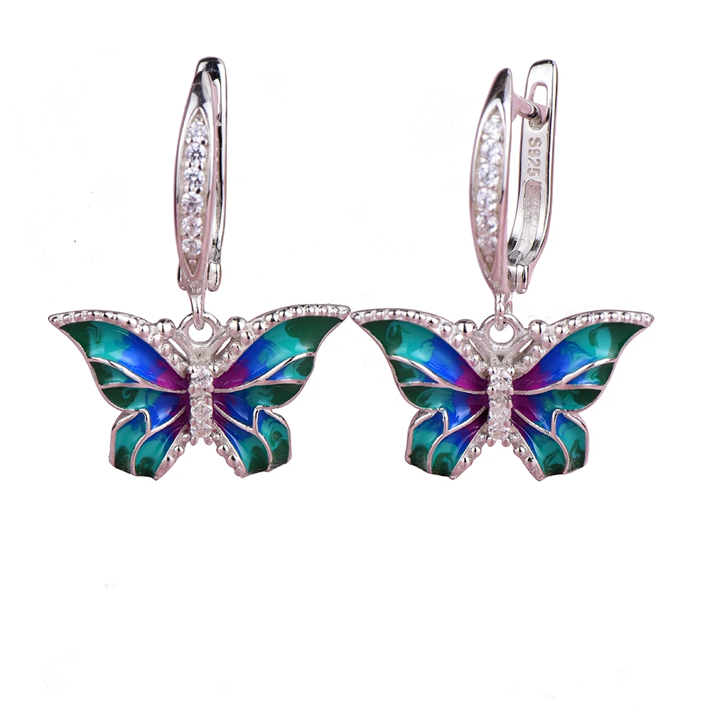 Женские серьги из серебра 100% пробы с эмалью и бабочкой|silver earrings|earrings handmadeearrings silver