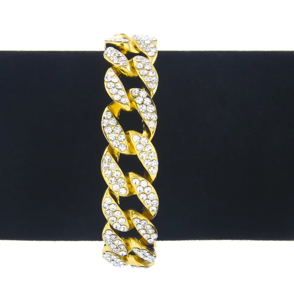 Iced Out, 15 мм, для женщин, шикарные, полностью, стразы, с кубинской цепочкой, в стиле хип-хоп, браслет, золотые, серебряные, браслеты, ювелирные изделия для мужчин